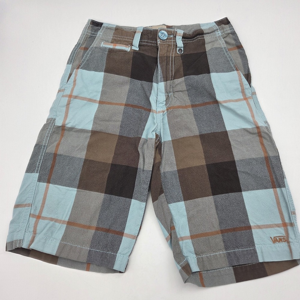 Vans Boys Board Shorts Size 12 Plaid Blue Brown Multicolor Y2K Skate